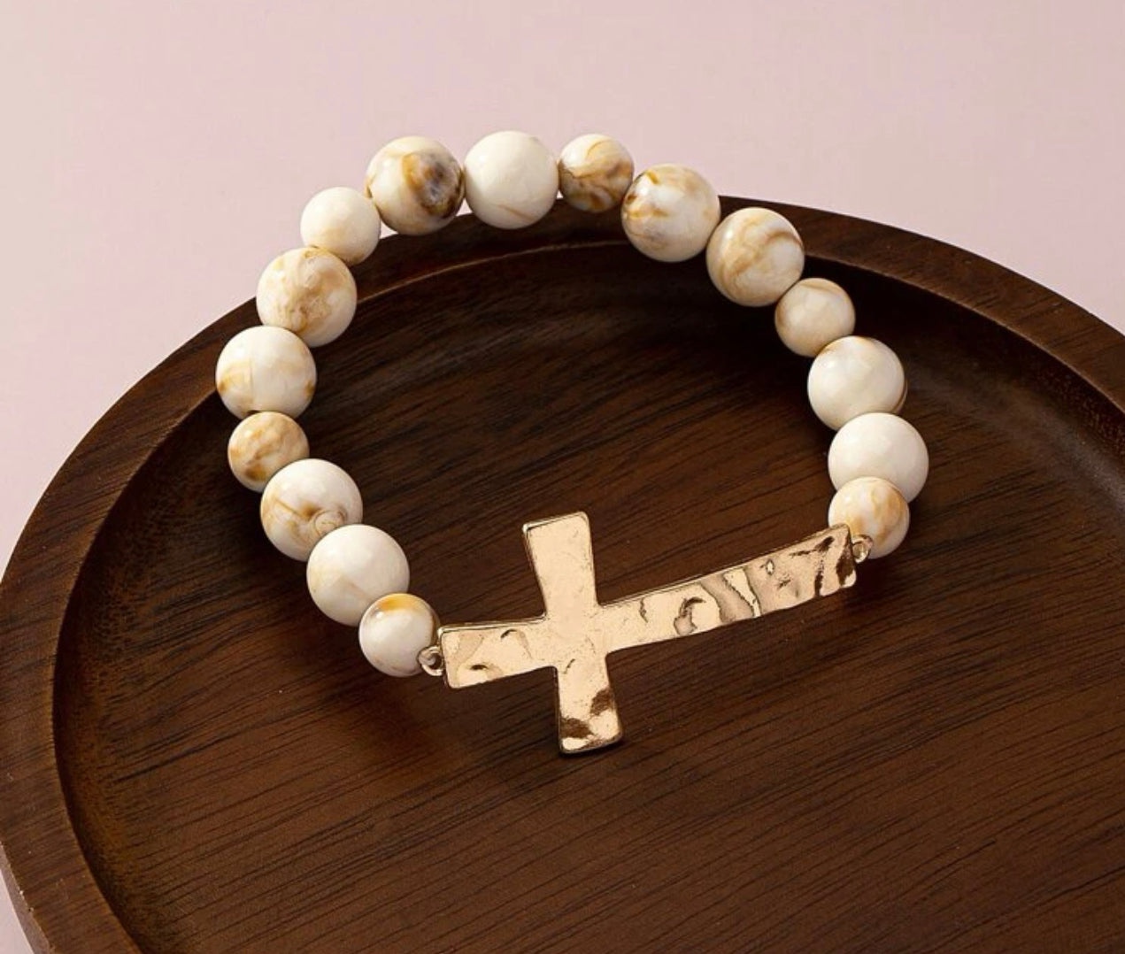 Cross Decor Beaded Bracelet Hollow Out Cross Drop Earrings SET