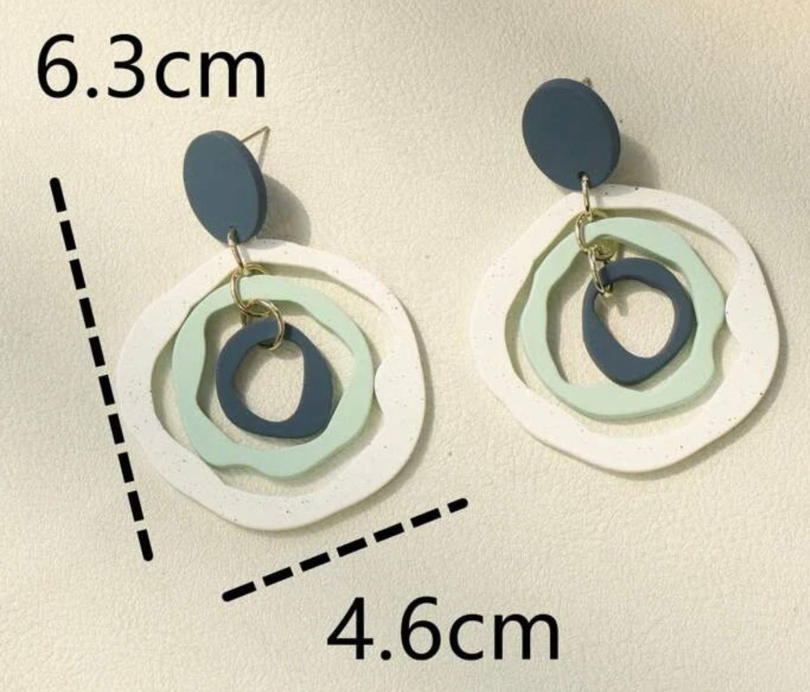1pair Green & White Combination Hollow Out Circle Polyresin & Acrylic Drop Earrings