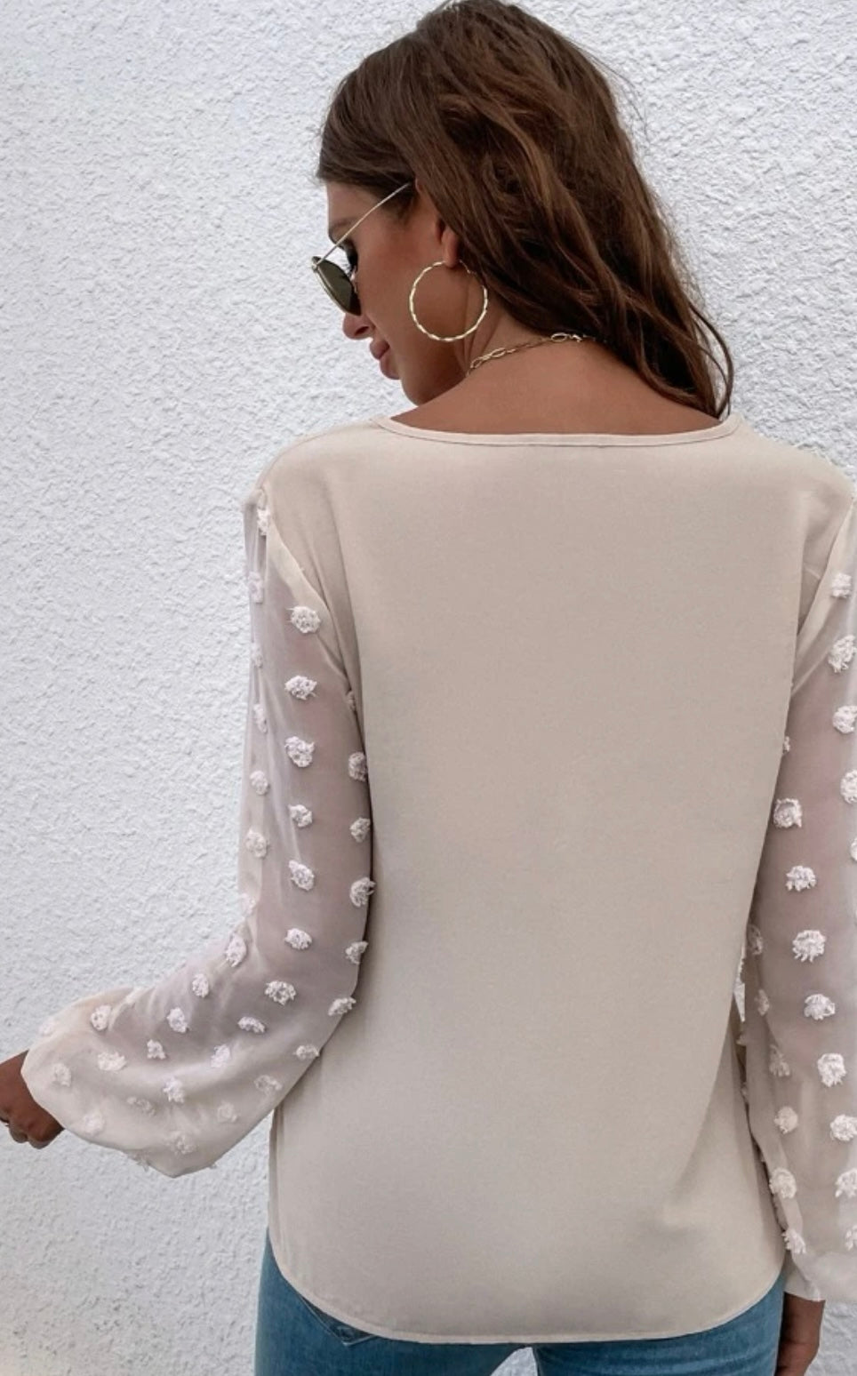 Apricot Swiss Dot Bishop Sleeve Blouse