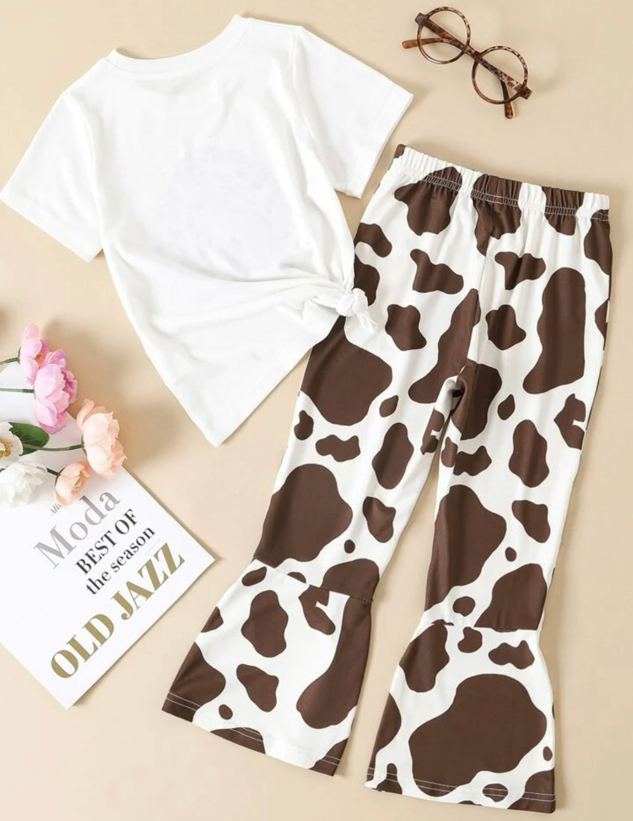 Toddler Girls Cow Print Flare 2pc set