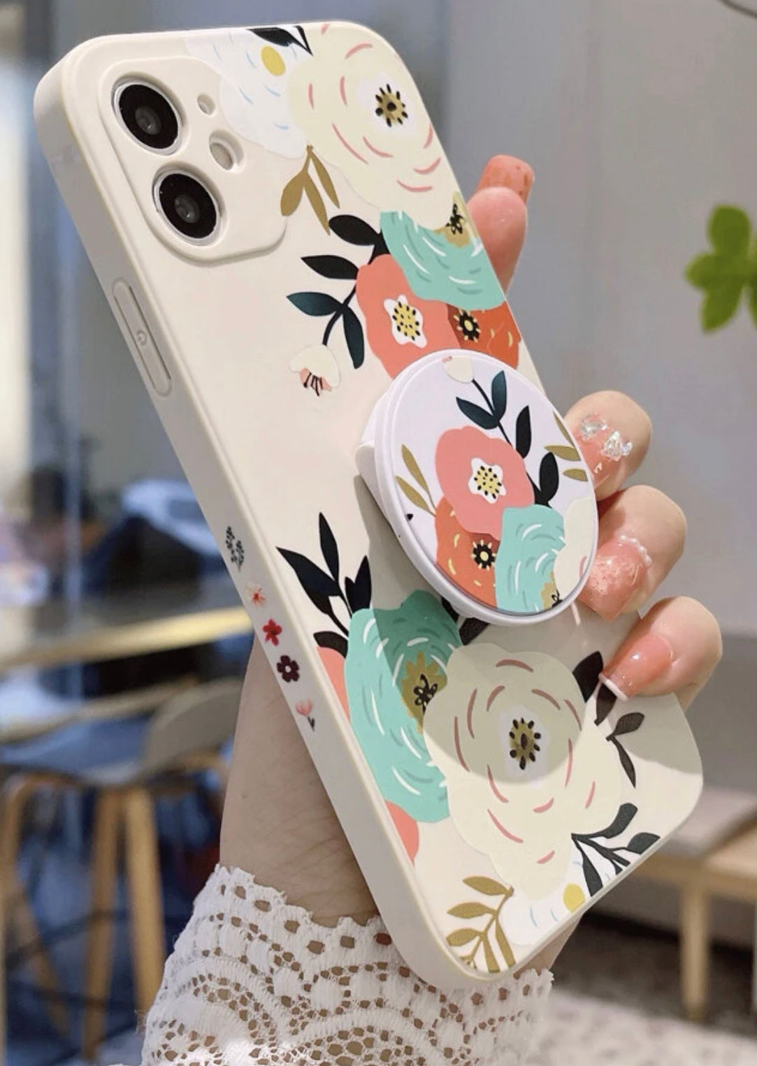 Floral Pattern Phone Case With Stand-Out Holder