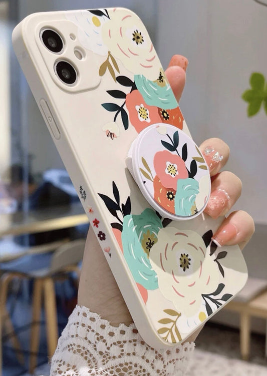 Floral Pattern Phone Case With Stand-Out Holder