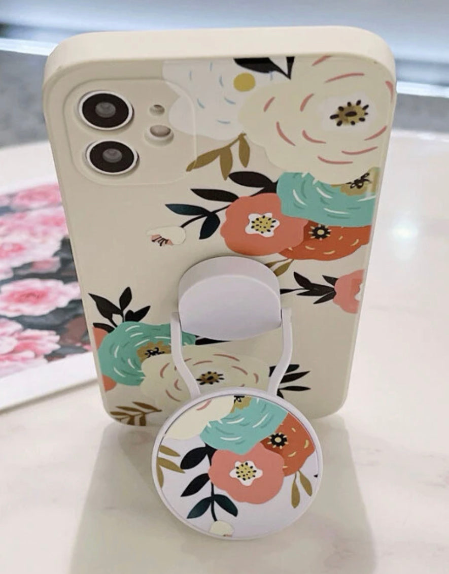 Floral Pattern Phone Case With Stand-Out Holder