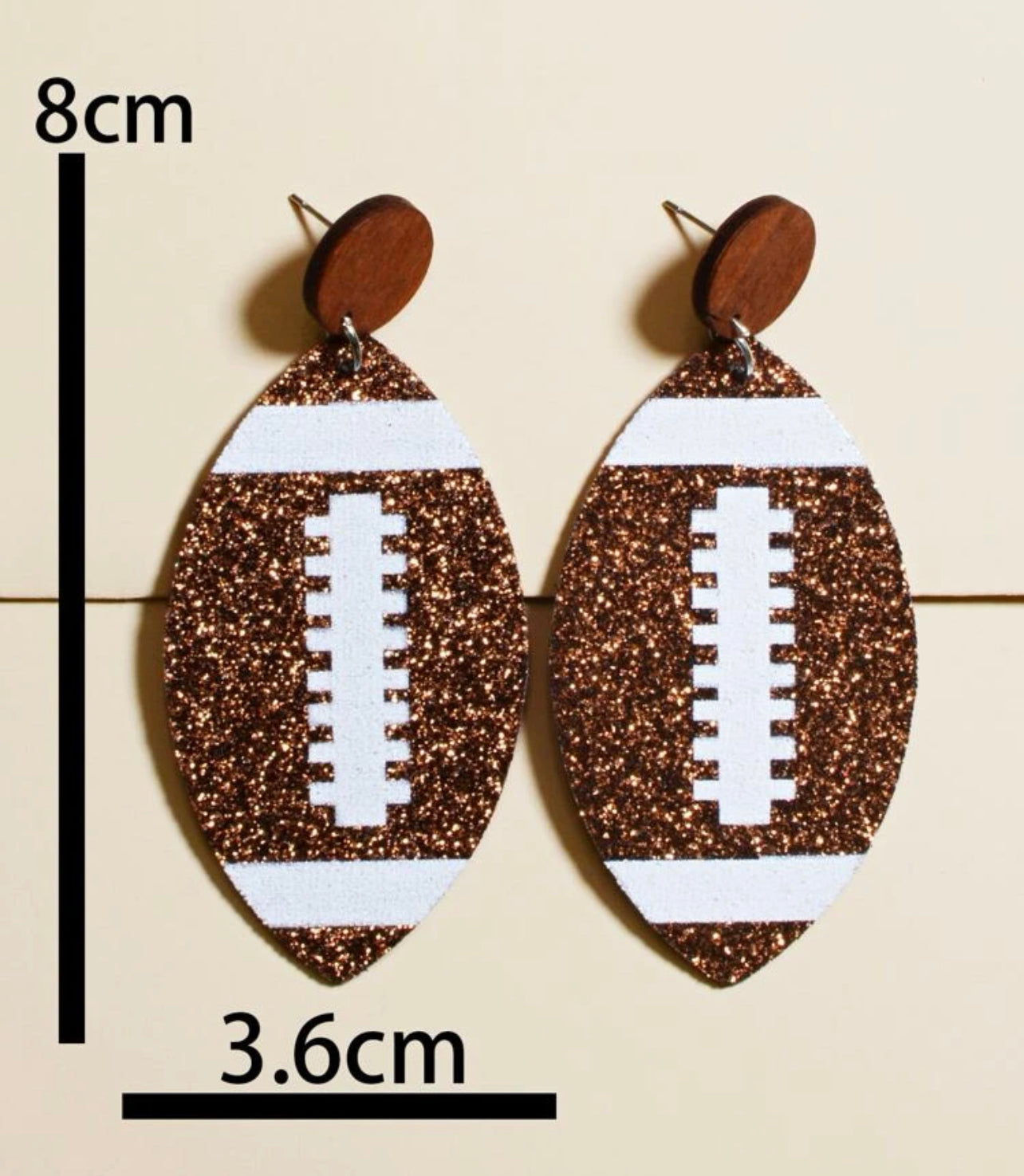 Wooden Glitter Football earrings gs