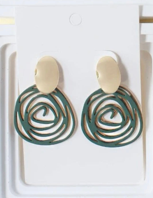 Swirl drop earrings/Pine Green