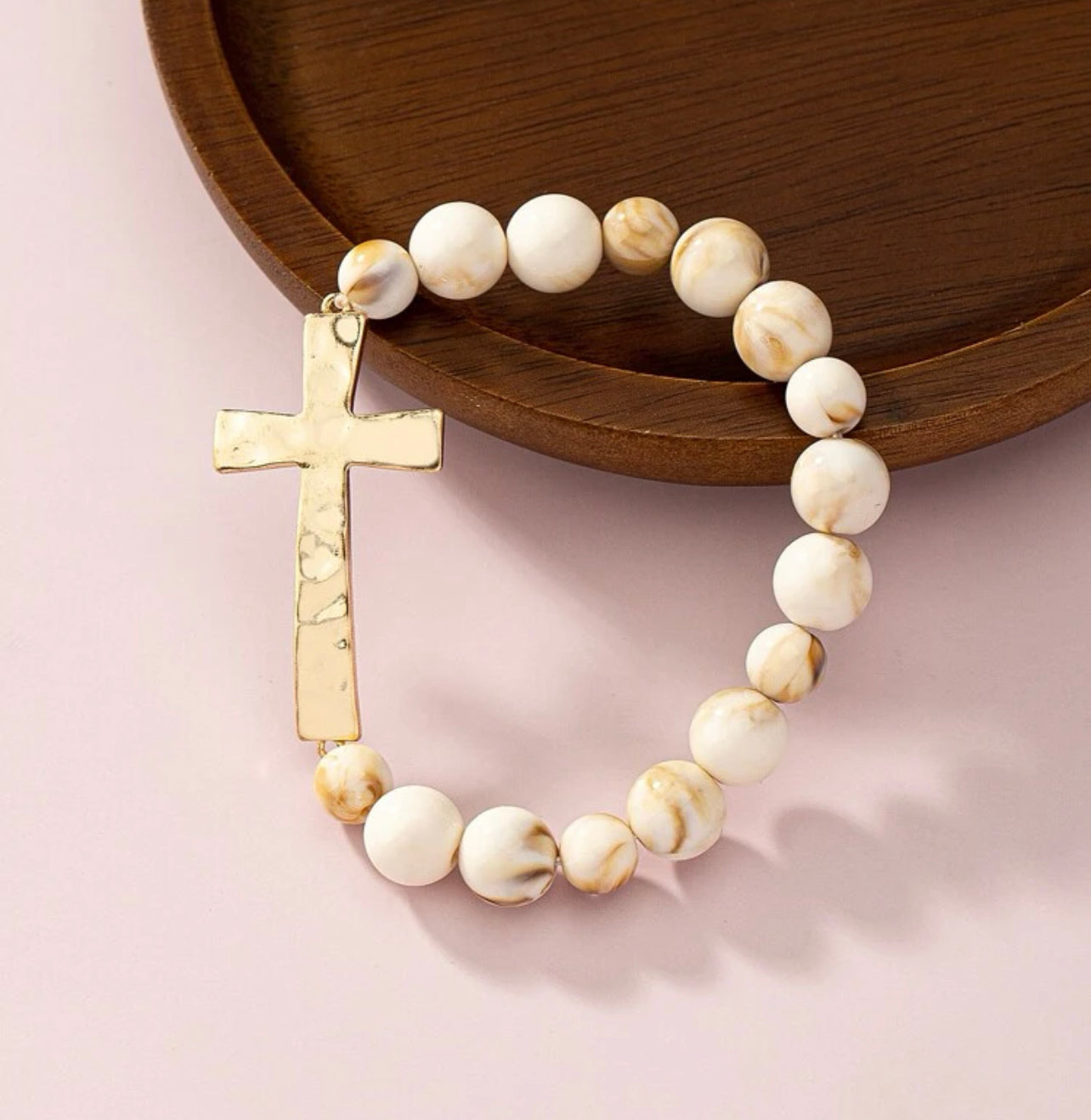 Cross Decor Beaded Bracelet Hollow Out Cross Drop Earrings SET