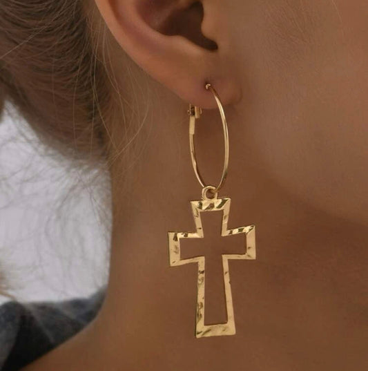Cross Decor Beaded Bracelet Hollow Out Cross Drop Earrings SET