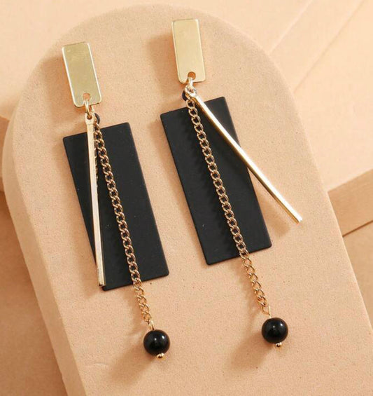 1pair Square Shape Long Chain Fashionable Drop Earrings With Personality