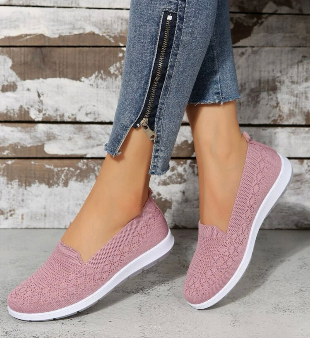 Women Dusty Rose Ribbed Slip Sneakers
