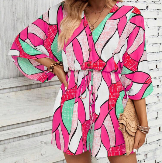 Batwing sleeve Romper/Pink