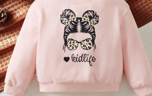Baby Pink Kid Life Graphic Sweatshirt