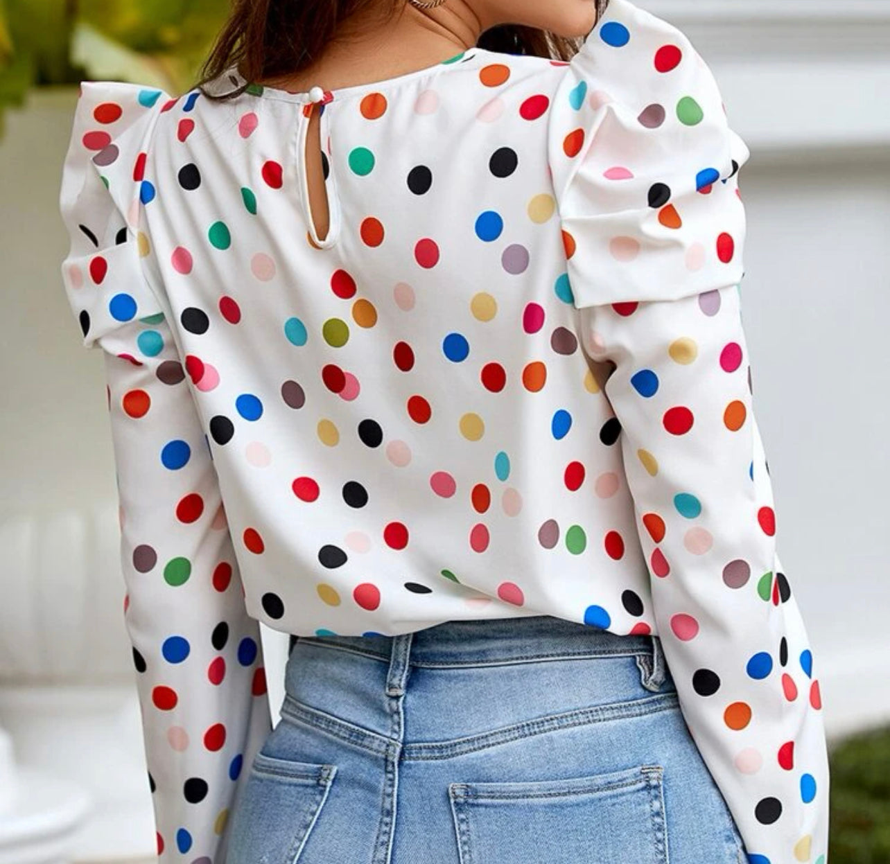 Polka Dot Gigot Sleeve Blouse