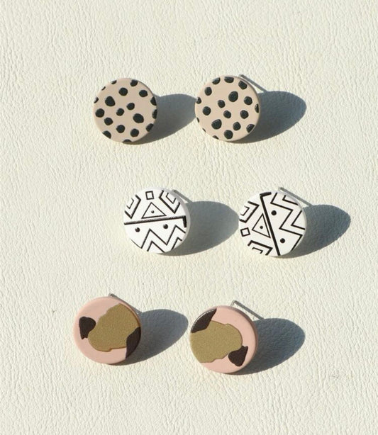 3 pair round stud earrings