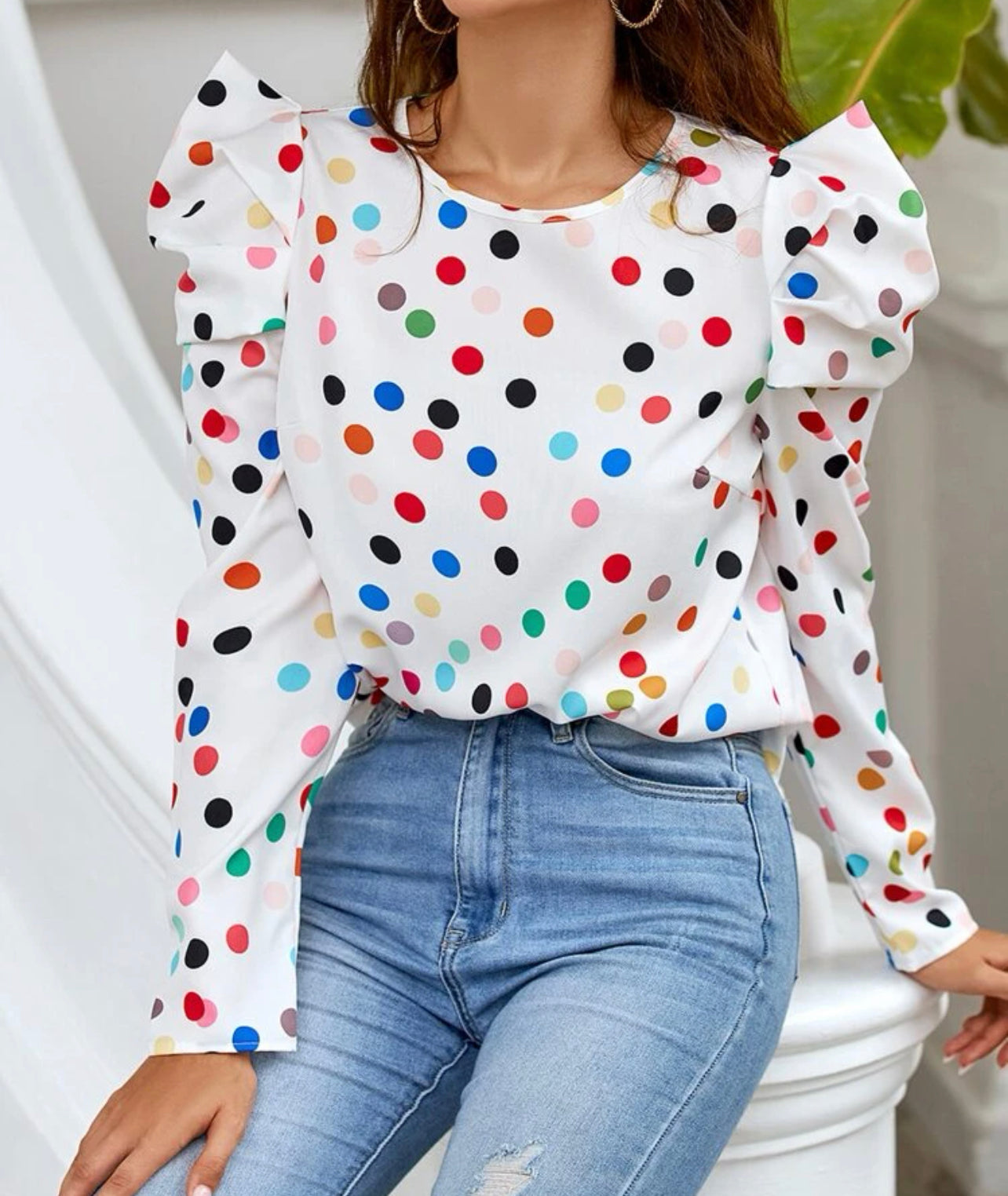 Polka Dot Gigot Sleeve Blouse