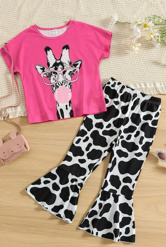 Toddler Girls Giraffe Flare pant 2pc set