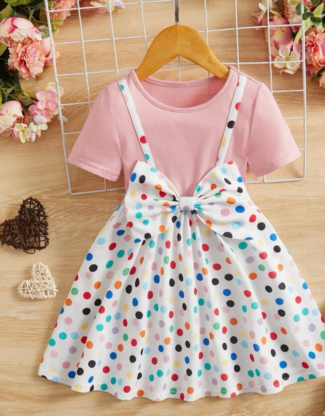 Toddler Girls Polka Dot Bow Front 2pc Dress