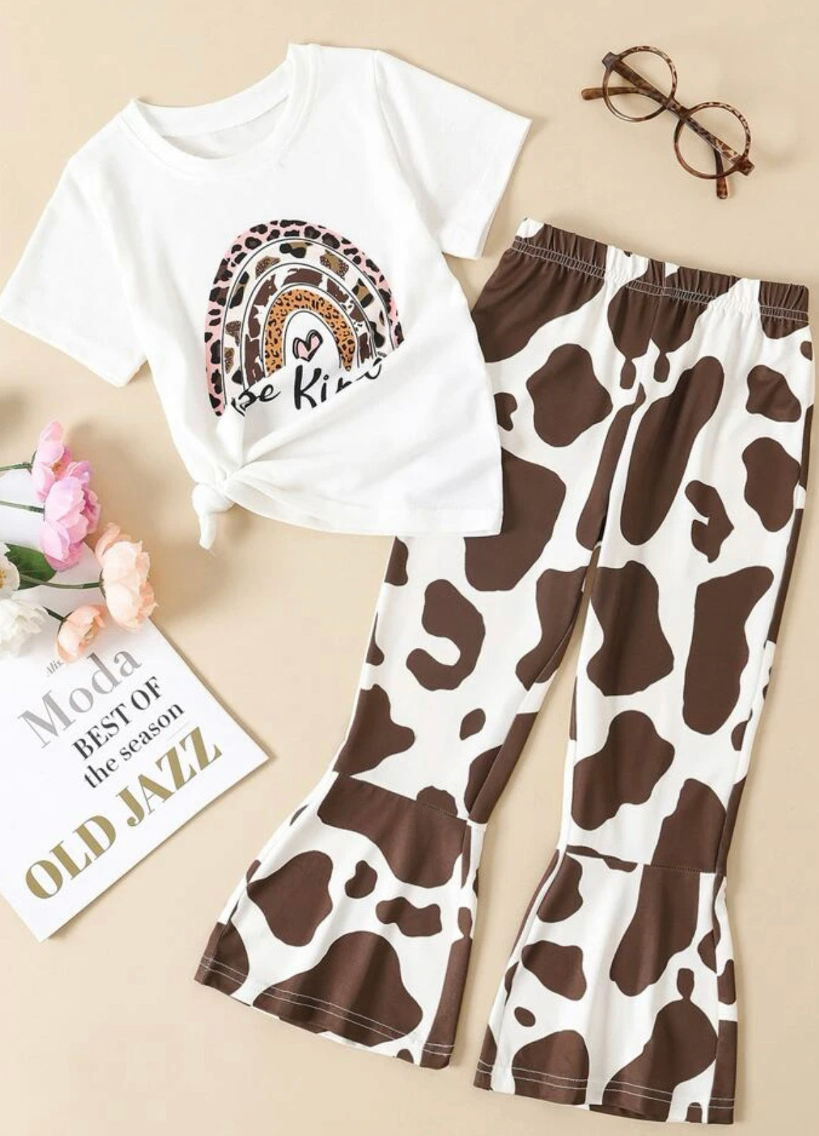 Toddler Girls Cow Print Flare 2pc set
